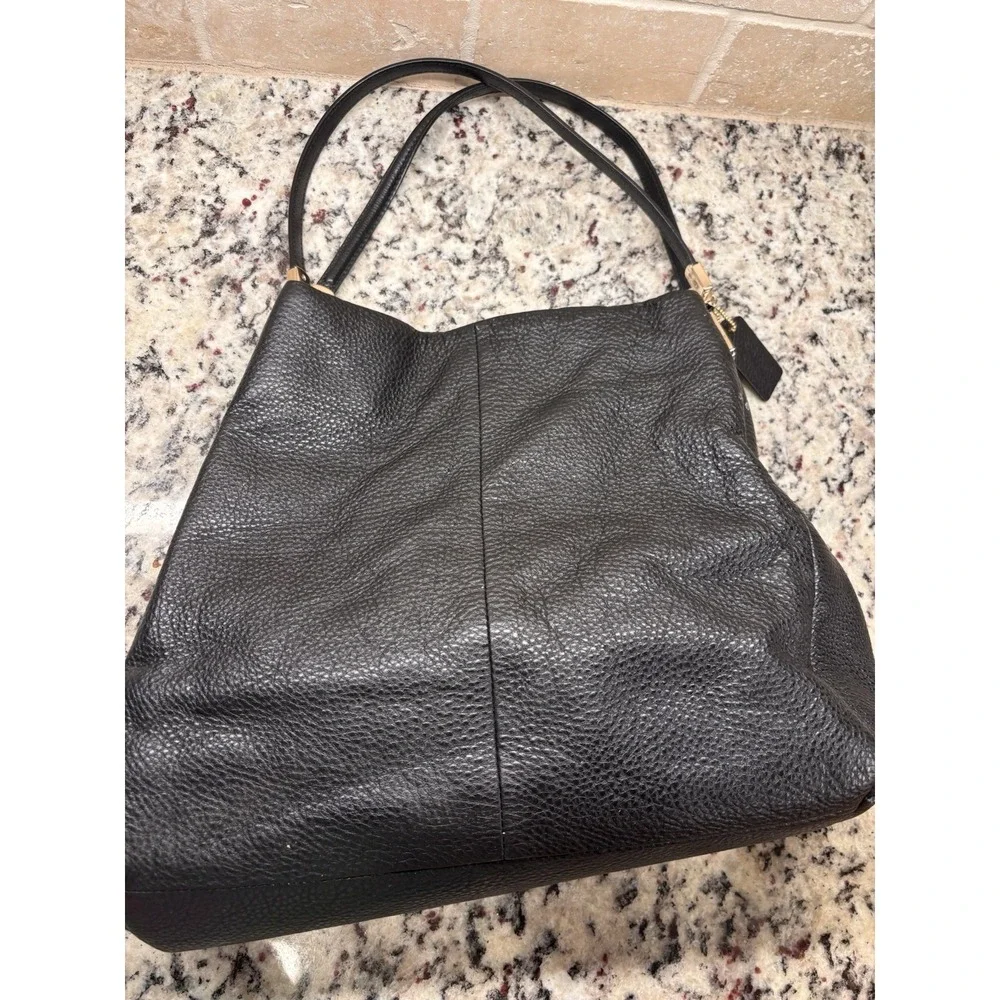 Coach Madison Phoebe Black Pebbled Leather 3 Compartment Hobo Shoulder Bag EUC